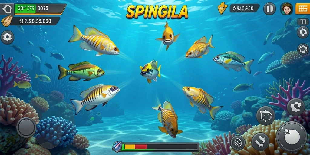 Gameplay seru SPINGILA dengan aksi menembak ikan.
